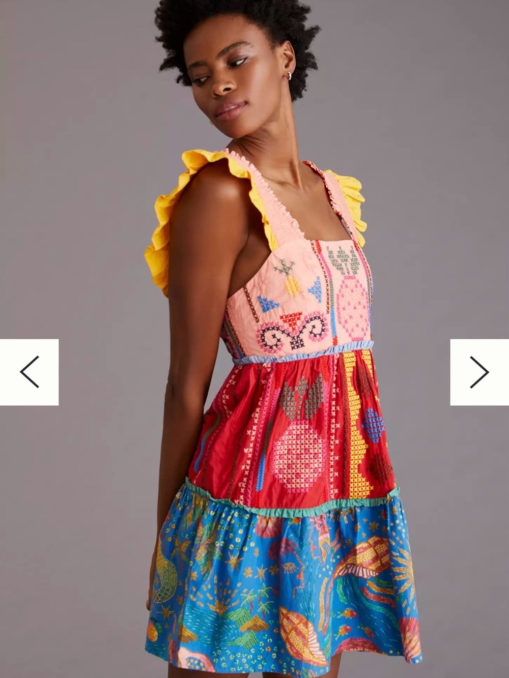 Farm Rio Colorblocked Embroidered Mini Dress Size Medium Anthropologie